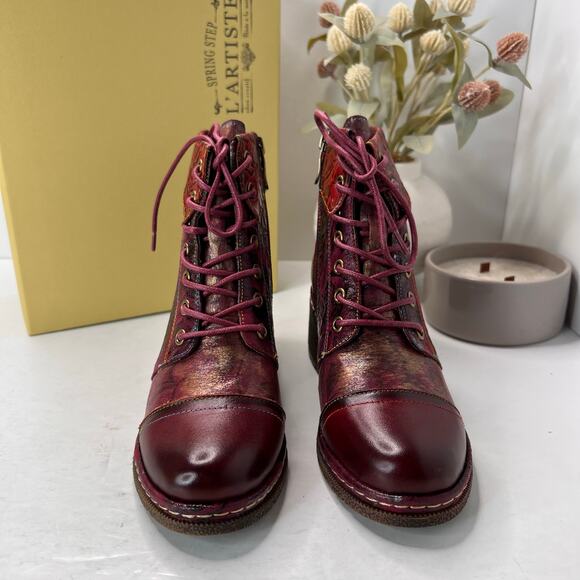 L'Artiste by Spring Step Fallinluv Leather Boot Bordeaux Multi Women 5.5-6 NWB - Picture 2 of 11